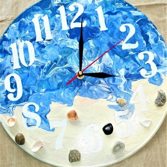 Handmade Clock Beach  Blue Ocean Analog Vintage Vinyl Record Hanging Art Decor - Picture 1 of 11
